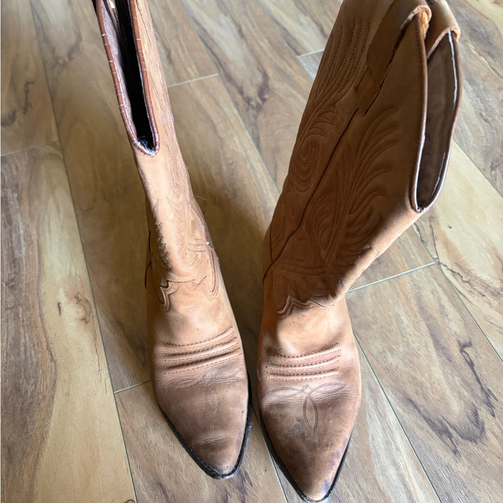 Guess by Marciano Tan Leather Western Heeled Boots